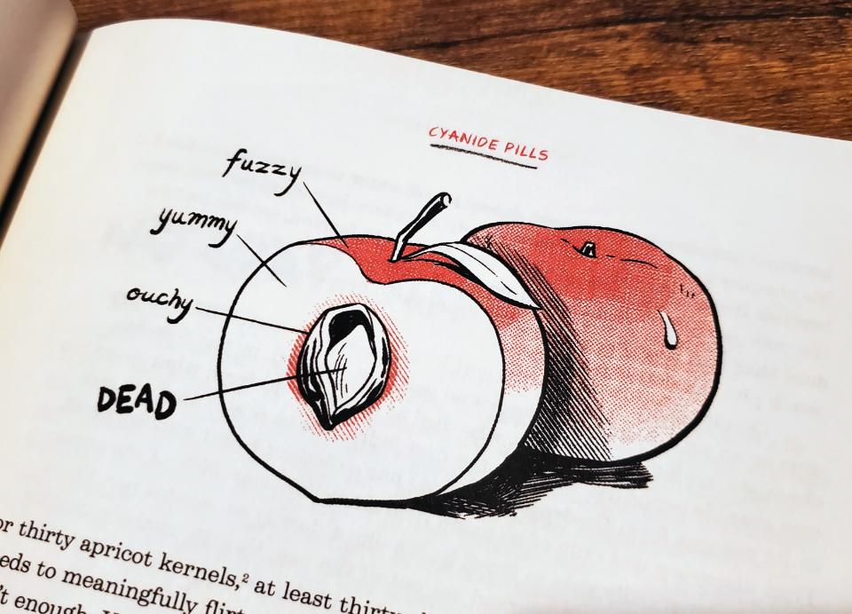 Stuff You Should Know, by Josh Clark and Chuck Bryant, illustration of cyanide occurring naturally in fruit pits
