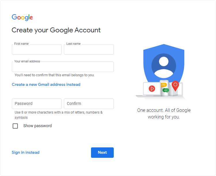Create your Google account without Gmail