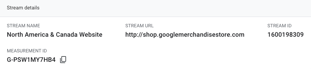 Google Analytics 4 data stream ID and measurement ID