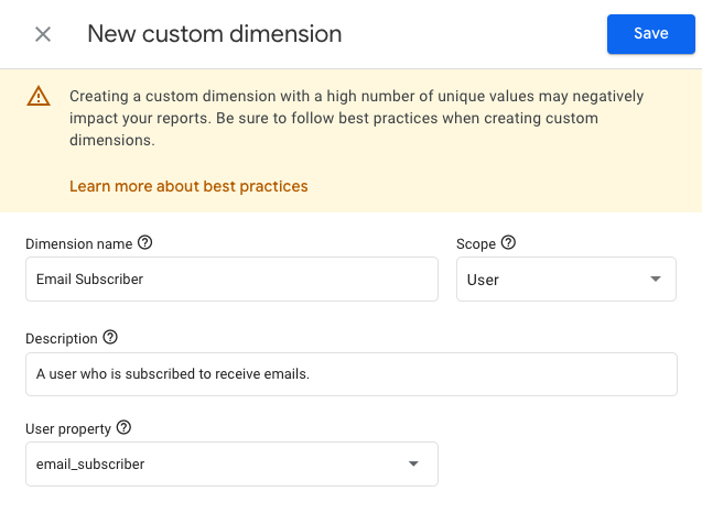 Google Analytics 4 user-scoped custom dimension