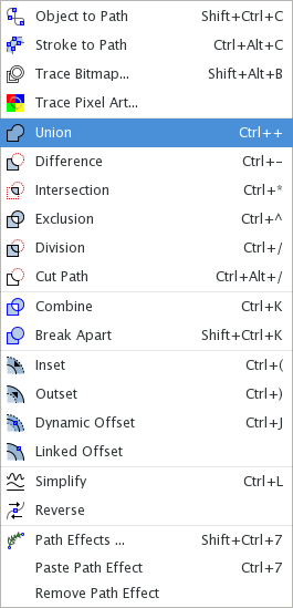 Inkscape context menu with Union selected