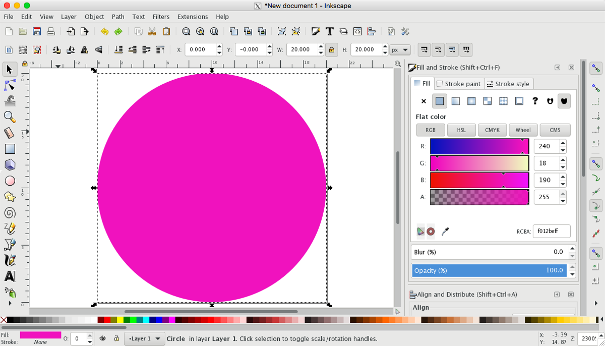 A pink circle drawn digitally with Inkscape software