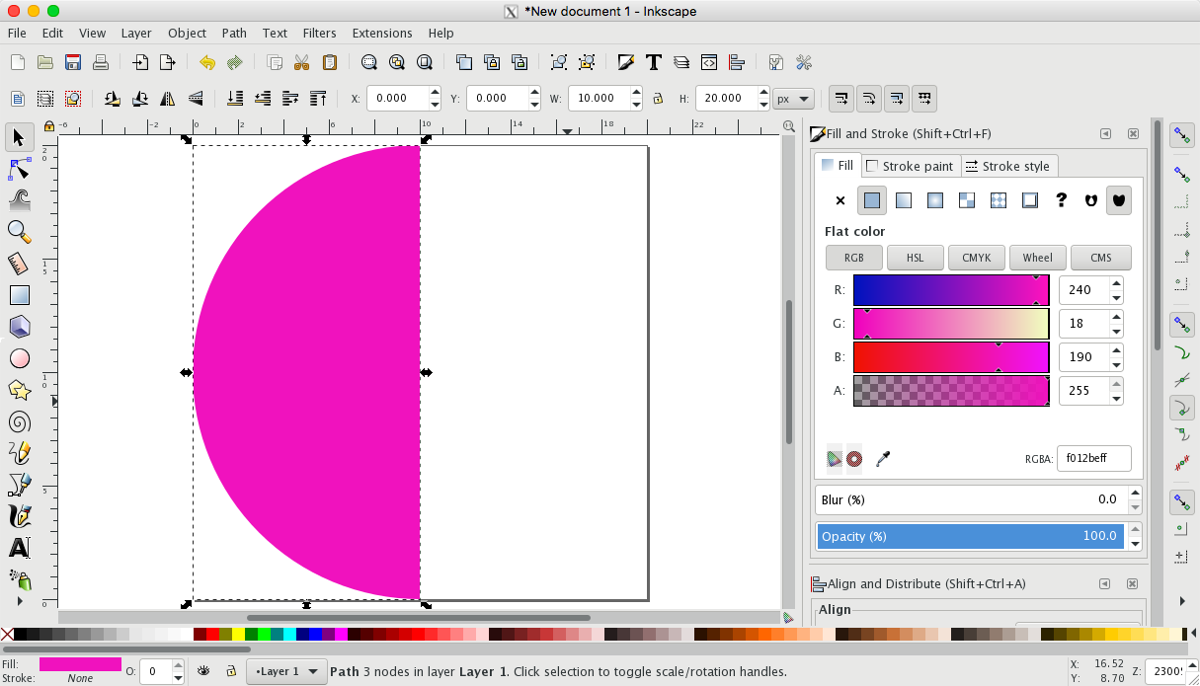 A pink half-circle drawn digitally with Inkscape software