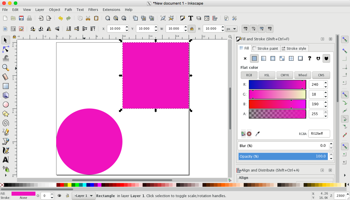 A pink circle and a pink square, drawn digitally with Inkscape software