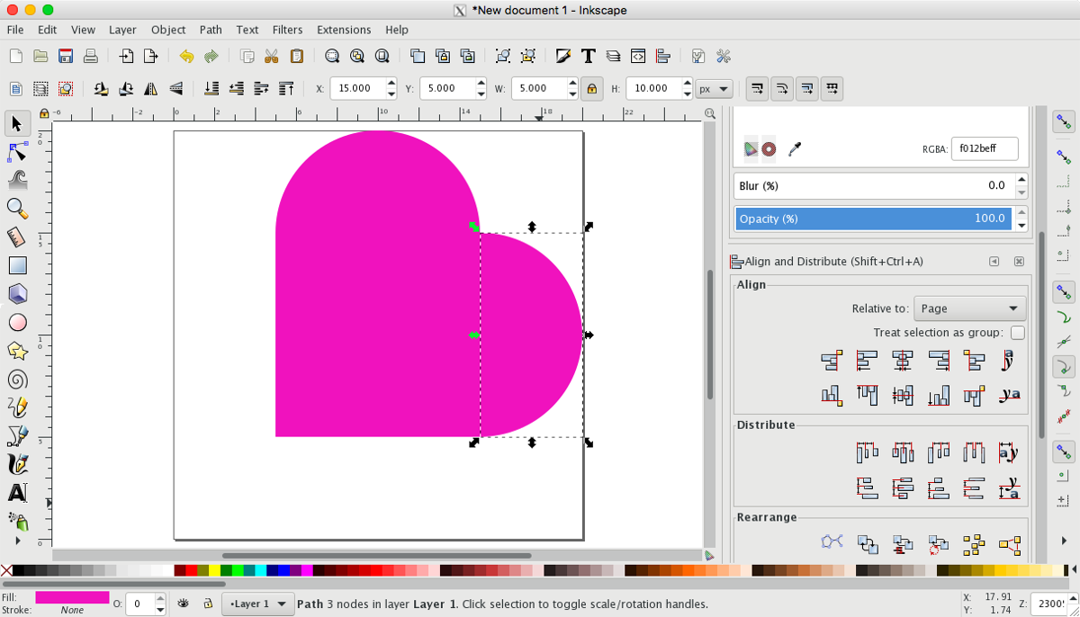 A pink heart drawn digitally with Inkscape software