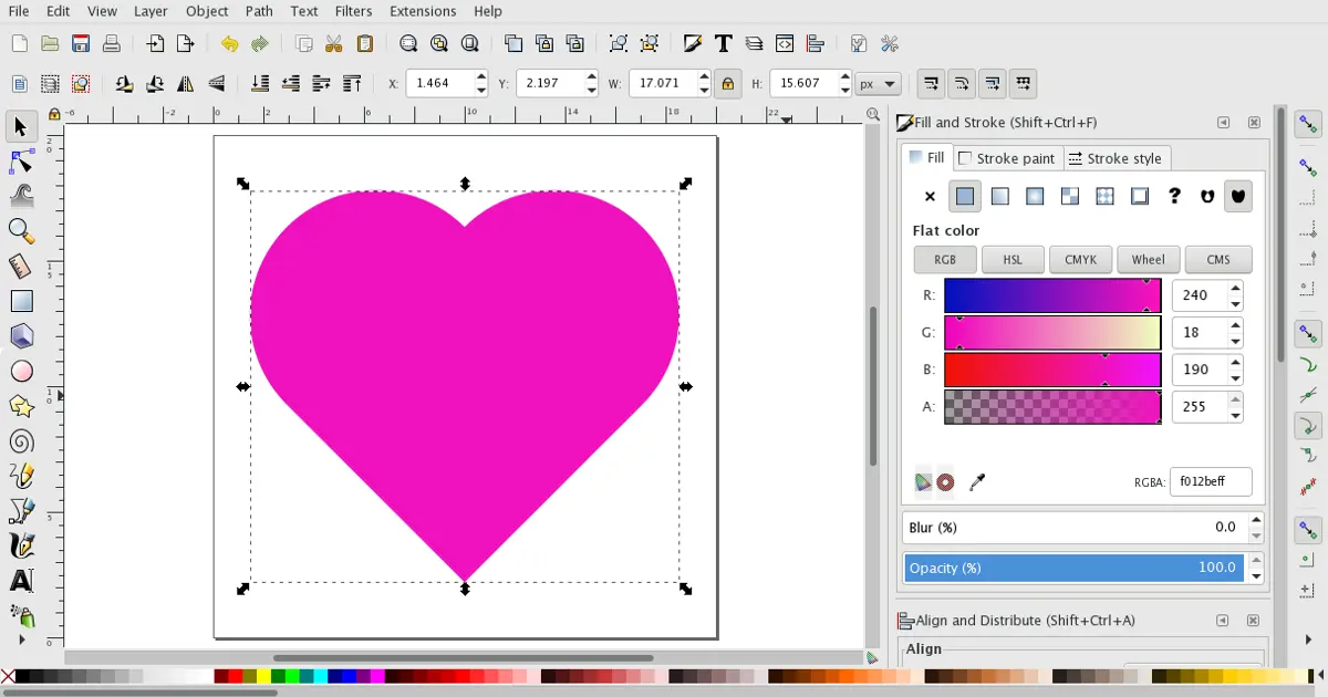 A pink heart shape drawn digitally with Inkscape software