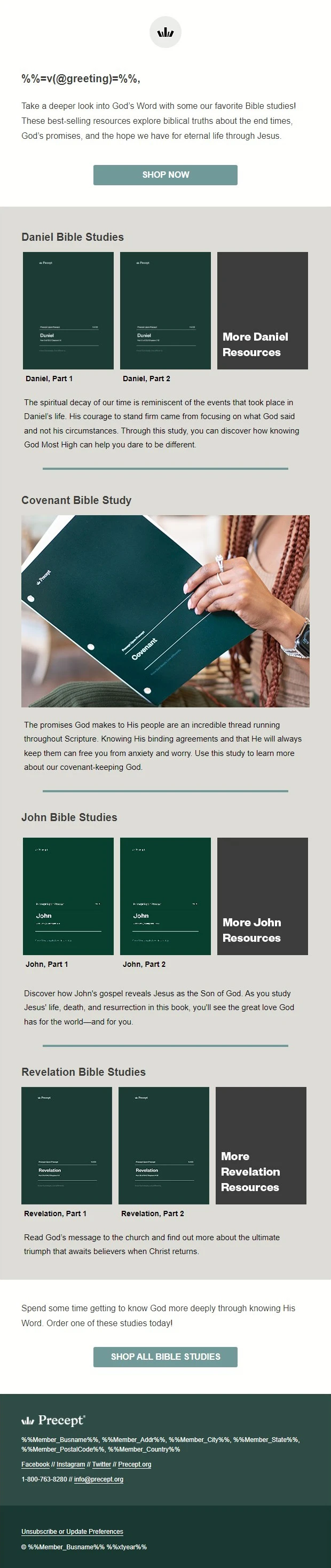 A screenshot of a product email for Precept